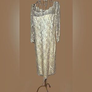 Rare Find-Vintage Gilar Beaded Lace Gown in Champagne, Size 14